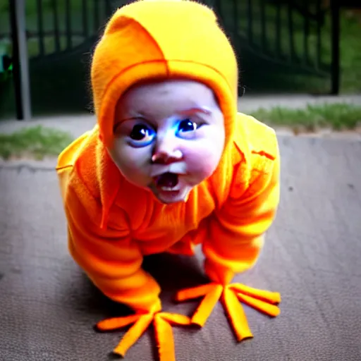 Image similar to cute baby chicken dressed as an inmate