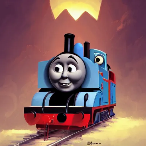 Image similar to gloomy and frightening thomas the engine goes straight to hell, artstation