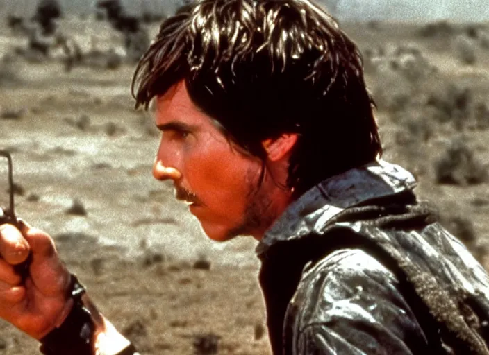 Image similar to film still of Christian Bale as Max in Mad Max 1979