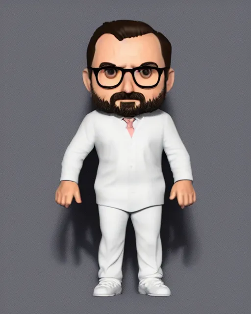 Prompt: full body 3d render of Steve Carell as a funko pop, studio lighting, white background, blender, trending on artstation, 8k, highly detailed