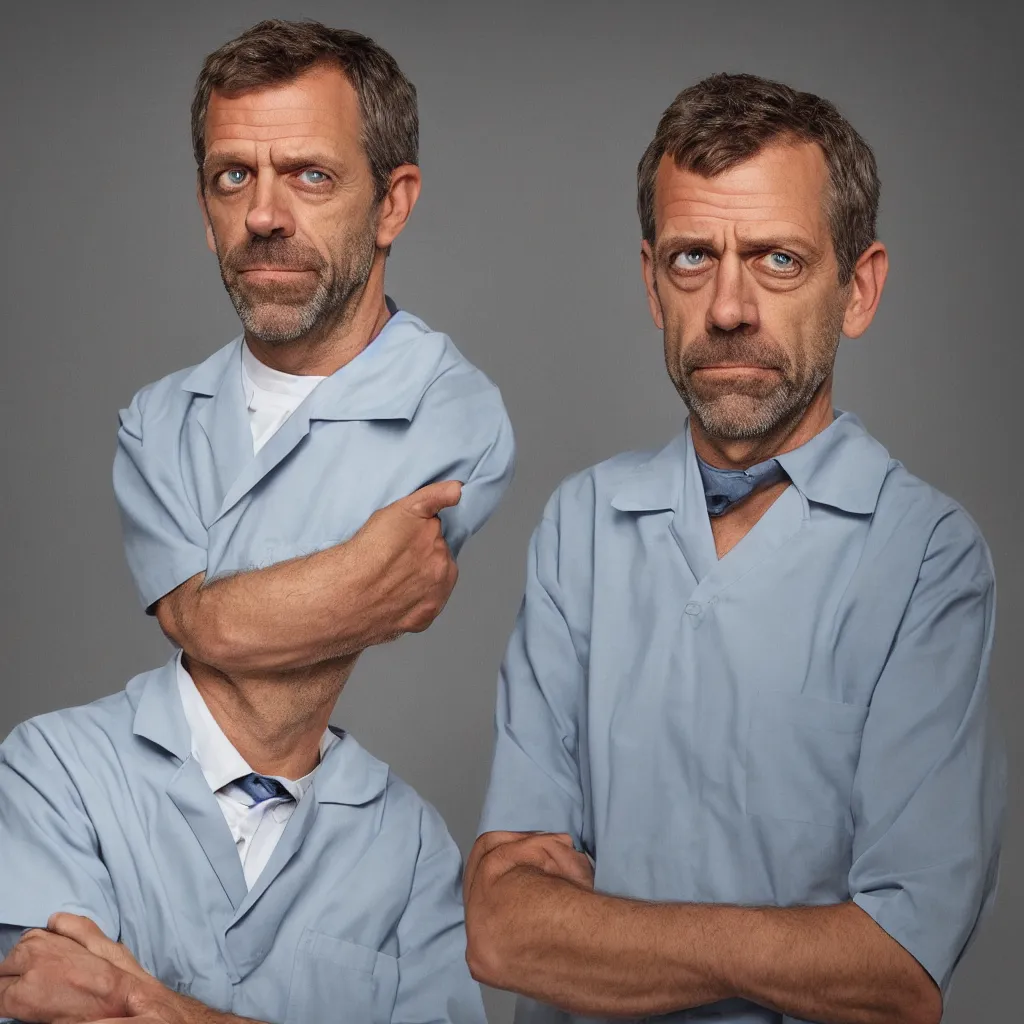 Image similar to Dr. House with grumpy face looking at the camera, portrait