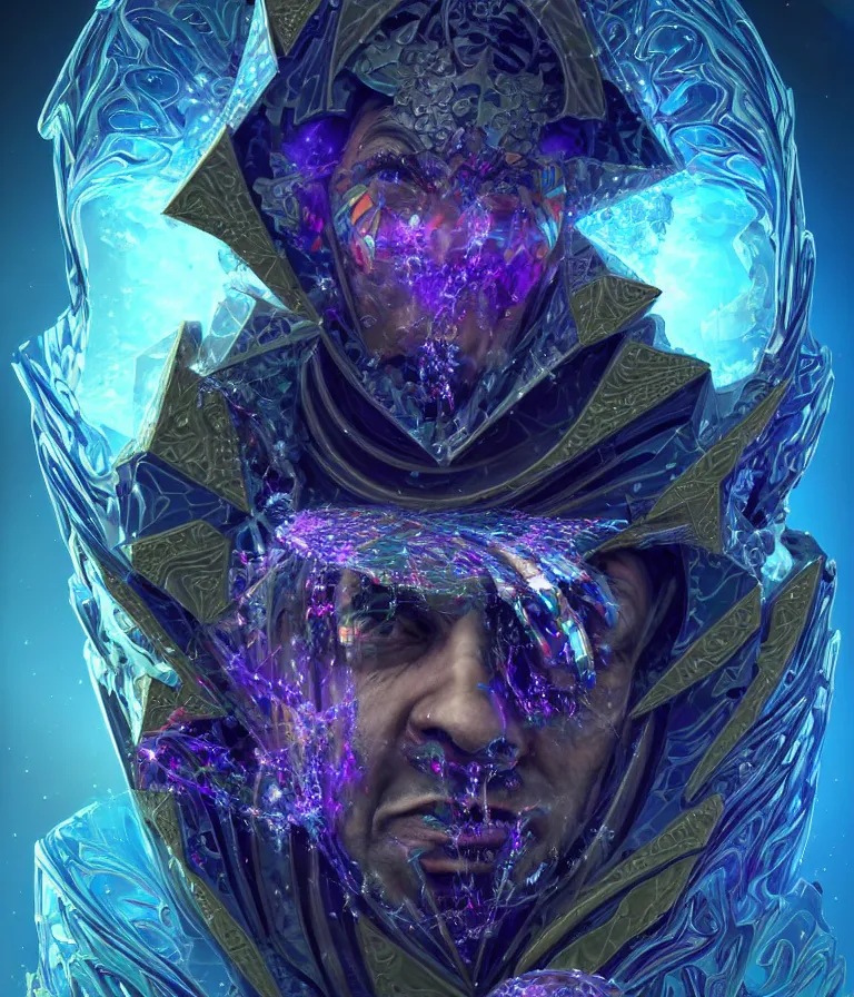 Image similar to front!!! shot of a court jester!!! character, mesmerizing fractal hypercubes, bismuth, dark holography!!!, future, metallic galactic, crystalline edges, polygonal, elegant, highly detailed, centered, (((artstation, concept art, jagged, sharp focus, artgerm, Tomasz Alen Kopera, Peter Mohrbacher, donato giancola, Joseph Christian Leyendecker, WLOP, Boris Vallejo))), ((raytracing)), mugshot!!!!!, ugly!!!!!!, octane render, nvidia raytracing demo, octane render, nvidia raytracing demo, octane render, nvidia raytracing demo, 8K