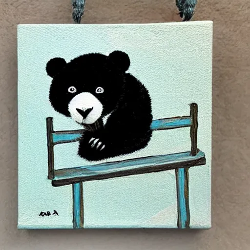 Image similar to beautiful and adorable and cute acrylic! impasto! painting of a sad, crying panda bear on a playground swing