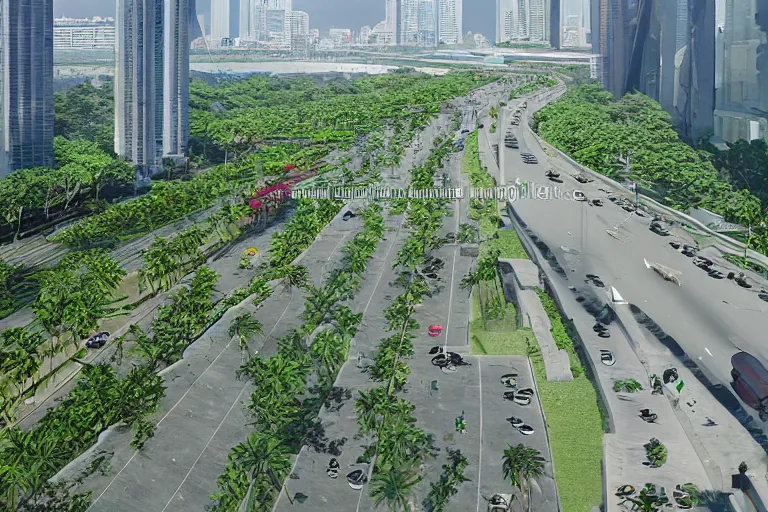 Prompt: manila baywalk, wide, green, many activities, clean, linear park, concept art, artstation