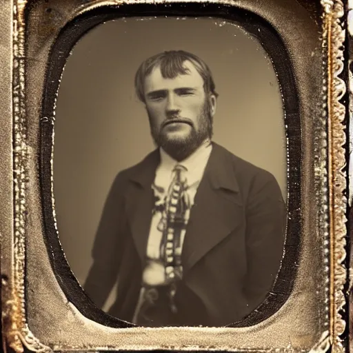 Prompt: tintype portrait of a cowboy-brute