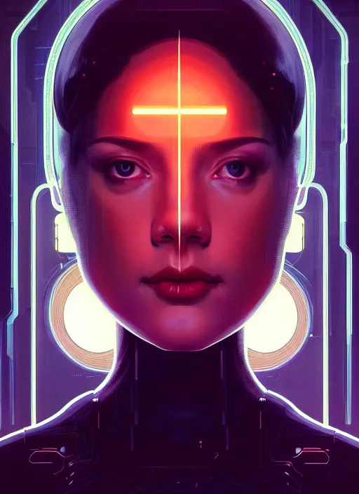 Image similar to symmetry!! centered head on closeup portrait of a girl reading multiple books, sci - fi -, cyberpunk, blade runner, glowing lights, tech, biotech, techwear!! intricate, elegant, highly detailed, digital painting, artstation, concept art, smooth, sharp focus, illustration, art by artgerm and greg rutkowski and alphonse mucha