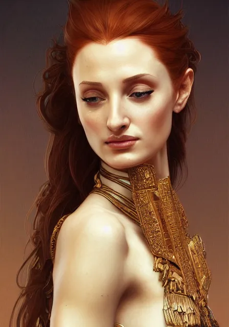 Prompt: sansa angeline jolie gessica chastain egypt mummy, intricate, elegant, highly detailed, digital painting, artstation, concept art, smooth, sharp focus, illustration, art by artgerm and greg rutkowski and alphonse mucha and william - adolphe bouguereau