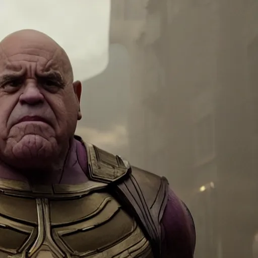 Prompt: film still of Danny Devito as Thanos in Avengers Endgame