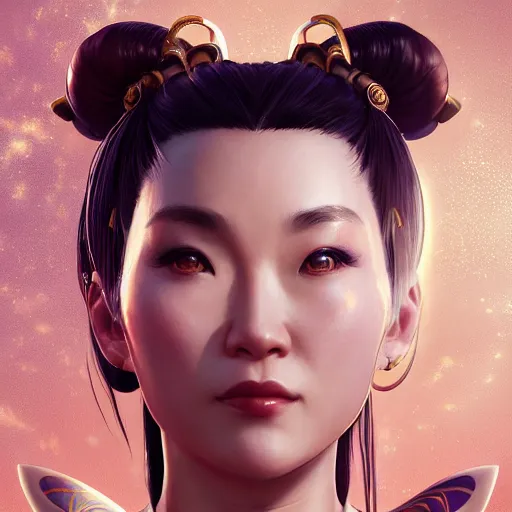 Image similar to portrait of chun li, au naturel, hyper detailed, digital art, trending in artstation, cinematic lighting, studio quality, smooth render, unreal engine 5 rendered, octane rendered, art style by klimt and nixeu and ian sprigger and wlop and krenz cushart.