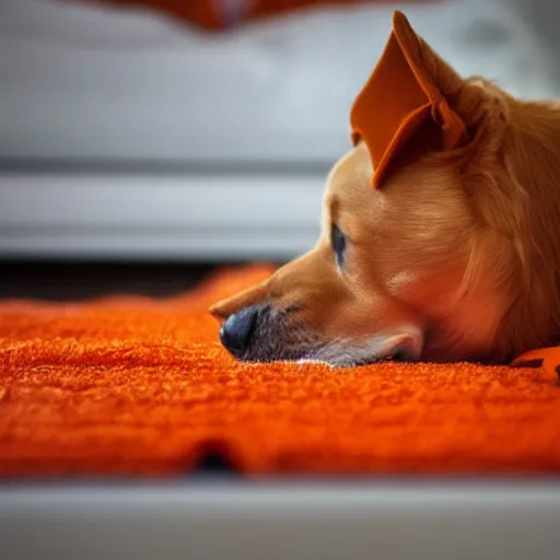 Prompt: An orange dog staring at a drawer filled with socks on fire, high-resolution photo