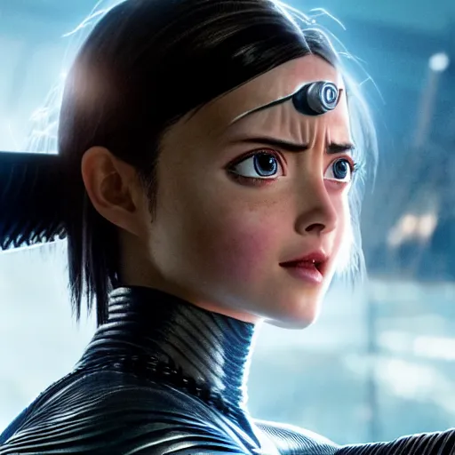 Image similar to Ana De Armas as Alita in Alita:Battle Angel, Film Still, 35mm dramatic lighting, cinematic, deep focus, styleframe,