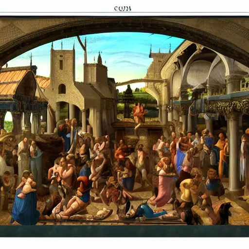 Prompt: renaissance painting of medieval waterpark, highly detailed, beautiful lighting