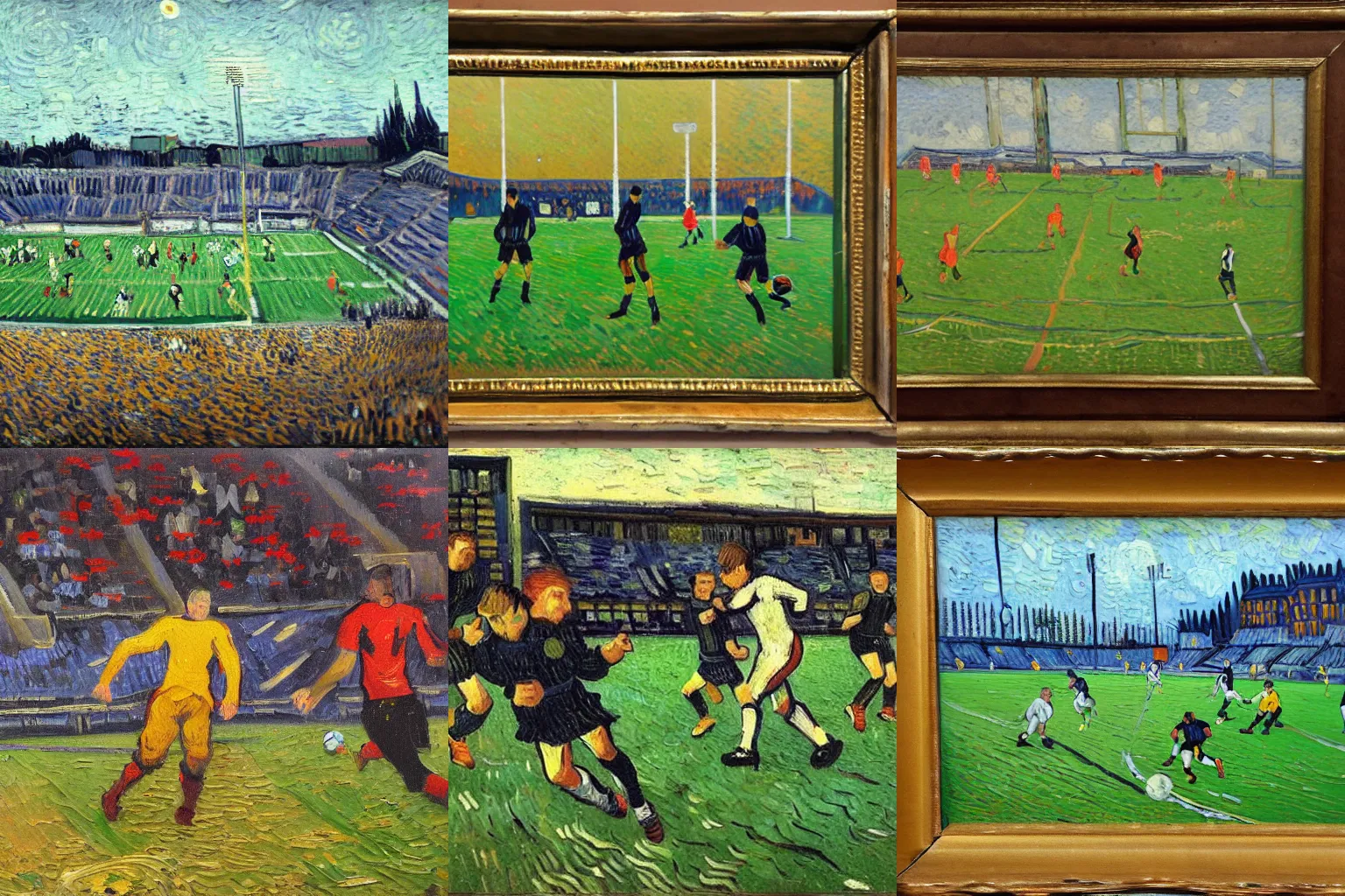 Prompt: football match, oil painting, van gogh style