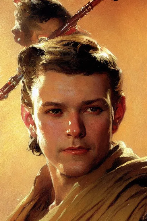 Image similar to detailed portrait of kenvin conroy dressed as jedi, painting by gaston bussiere, craig mullins, j. c. leyendecker