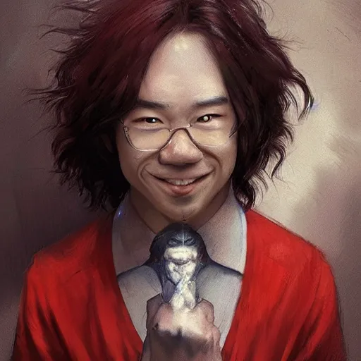 Image similar to portrait of amos yee with a sinister smile, by greg rutkowski