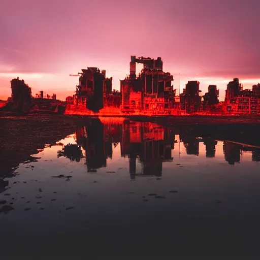 Image similar to a completely destroyed city with a red sky