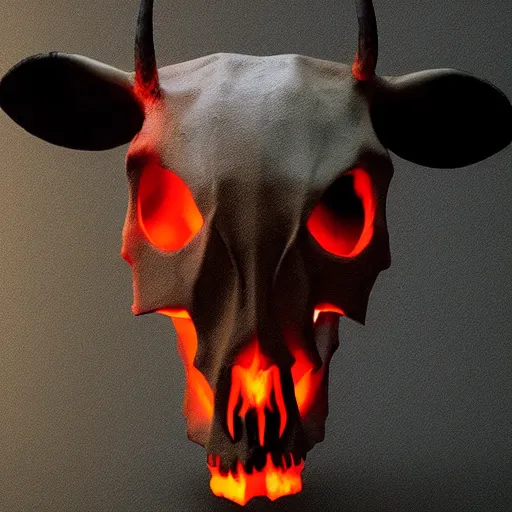 Prompt: glowing cow skull by leesha hannigan, ross tran, thierry doizon, orange glow, smooth colors,