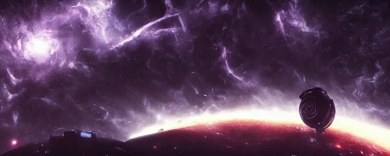 Image similar to a dark epic swirling galaxy, space scene, dark scifi, unreal engine, octane render, volumetric lighting