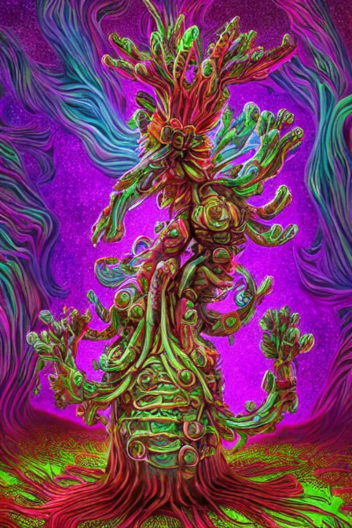 Image similar to creature sushi roots cactus elemental flush of force nature micro world fluo light deepdream a wild amazing steampunk baroque ancient alien creature, intricate detail, colorful digital painting radiating a glowing aura global illumination ray tracing