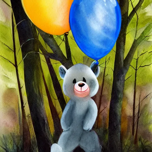 Prompt: illustration of a shiny balloon animal in a soft forest, naturalism, watercolor painting, close - up, realistic, hd, mood lighting, digital art