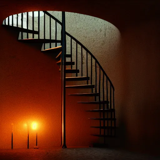 Prompt: spiral staircase to hell, 4 k, hdr, award - winning, octane render, artstation