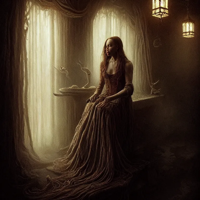 Image similar to epic professional digital art of hungry lindsay, moderate atmospheric lighting, painted, intricate, detailed, foreboding, by leesha hannigan, wayne haag, reyna rochin, ignacio fernandez rios, mark ryden, iris van herpen,, epic, stunning, gorgeous, much wow, cinematic, masterpiece.