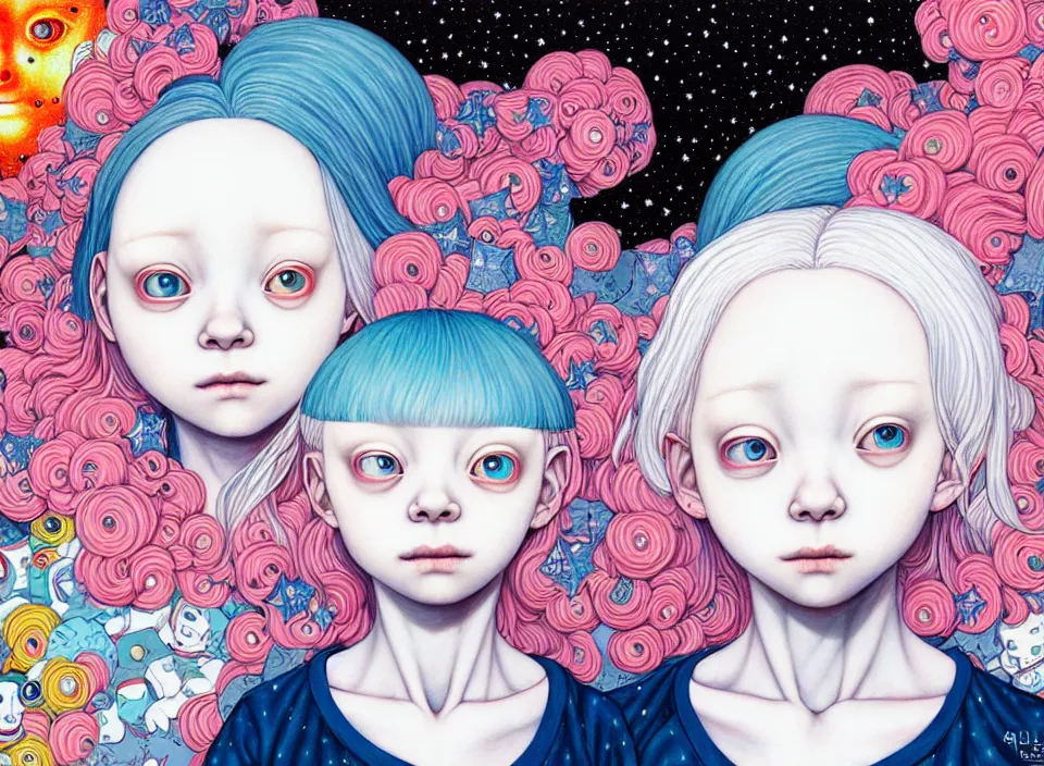 Image similar to portrait of the albino girl with starry eyes, hikari shimoda, james jean, cosmic, manga,anime