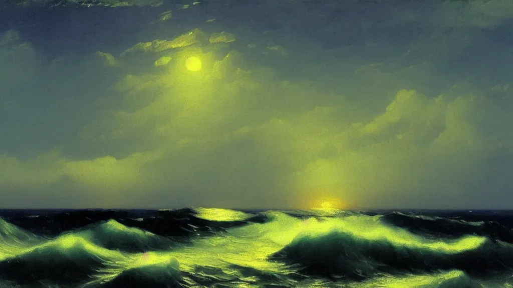 Image similar to high exposure ocean waves at night by ivan aivazovsky, by joaquin sorolla, 4 k resolution