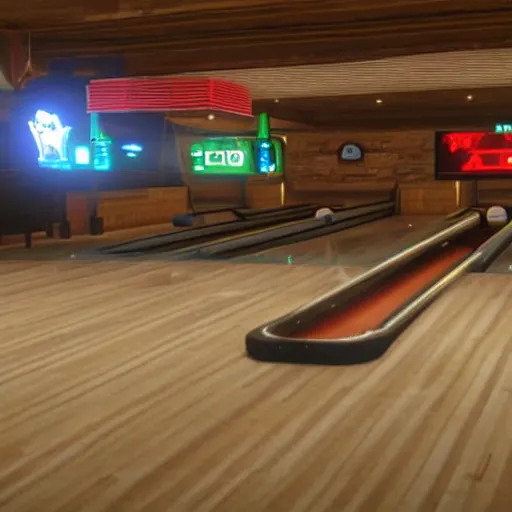 Prompt: A bowling alley in red dead redemption 2