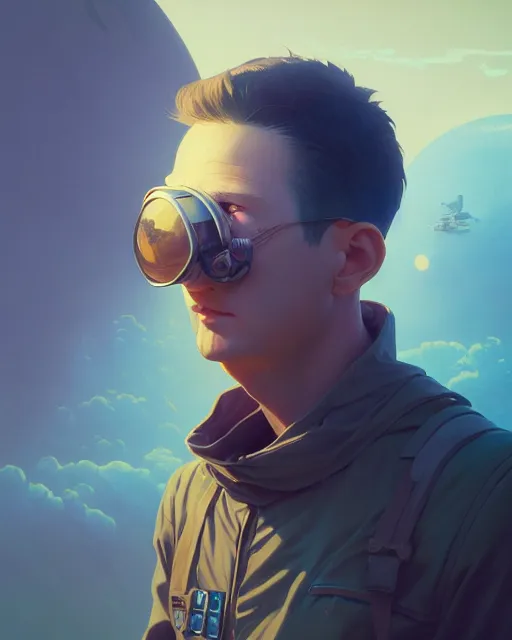 Prompt: highly detailed surreal vfx portrait of a pilot, analogous colors, stephen bliss, unreal engine, greg rutkowski, loish, rhads, beeple, makoto shinkai and lois van baarle, ilya kuvshinov, rossdraws, tom bagshaw, alphonse mucha, global illumination, detailed and intricate environment