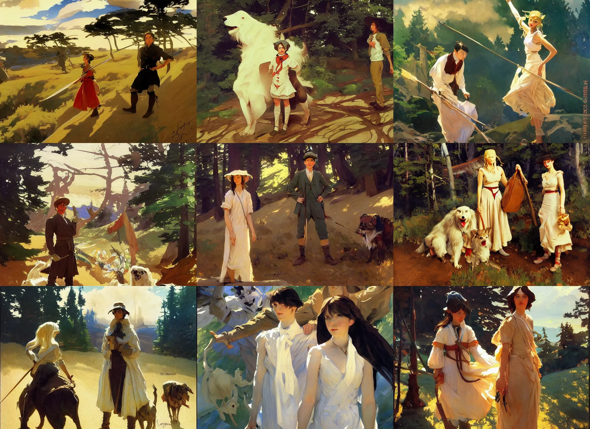 Prompt: painting by sargent and leyendecker and greg hildebrandt savrasov levitan polenov, studio ghibly style mononoke, middle earth masterpiece