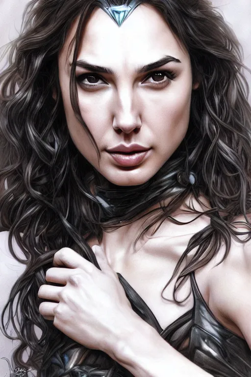 Image similar to gal gadot - varsano, anatomy, cute, fantasy, intricate, elegant, highly detailed, digital painting, 4 k, hdr, concept art, smooth, sharp focus, illustration, art by artgerm and h r giger and alphonse mucha