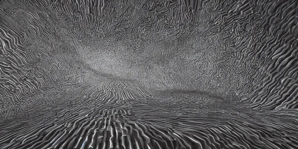 Prompt: generative art examples, vray render, rim lighting, black and white