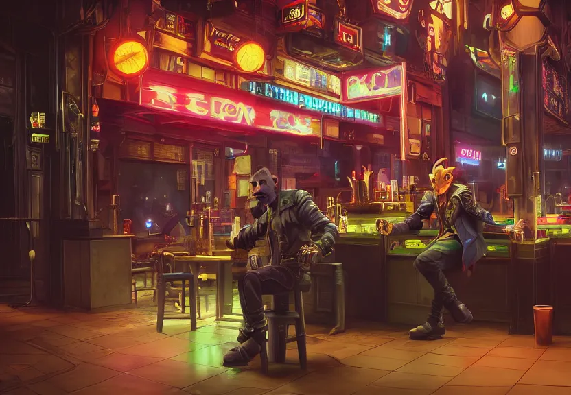 Beautiful pixel art of a cyberpunk coffeeshop in the rain