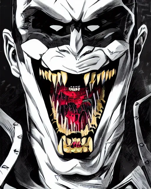 Image similar to the batman who laughs, comic strip style, dynamic lighting, fantasy concept art, trending on art station, stunning visuals, creative, cinematic, portrait, ultra detailed