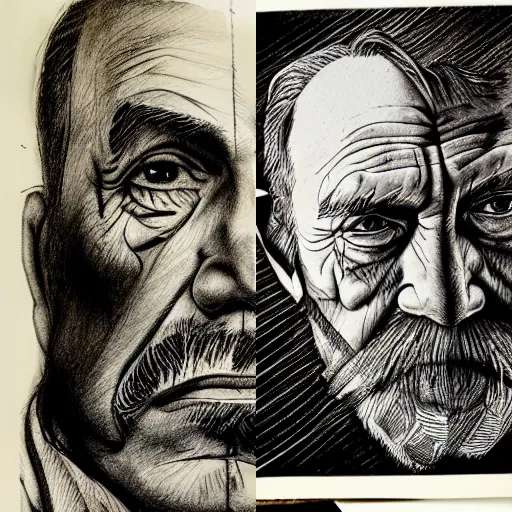 Image similar to portait of old man, studio light, realistic, ink, line drawing, sketch, fineart