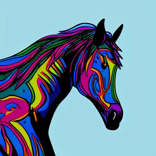 Prompt: completely digital horse, retrowave palette, highly detailed, anatomically correct equine, synth feel, digital art