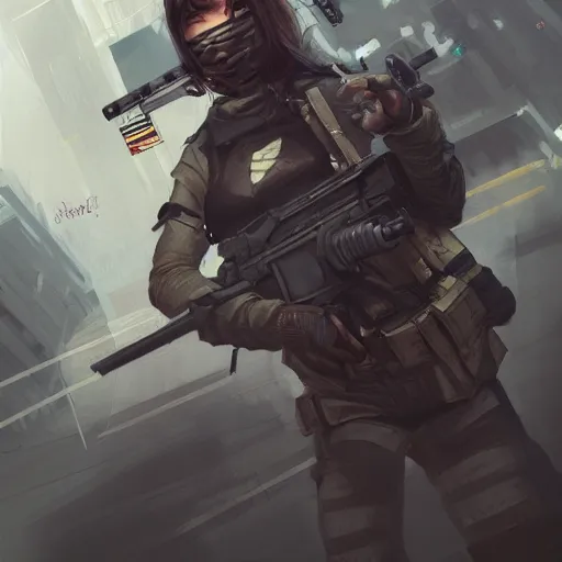 Image similar to counter-terrorist by Stanley Artgerm Lau, WLOP, Rossdraws, James Jean, Andrei Riabovitchev, Marc Simonetti, Yoshitaka Amano, ArtStation, CGSociety,