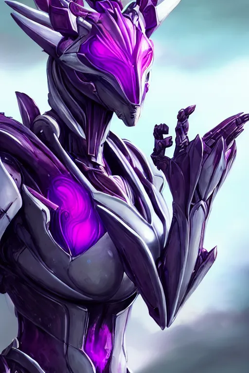 Image similar to cinematic bust shot, detailed elegant beautiful stunning giant robot mecha hot female goddess dragon, sharp spines, sharp metal ears, smooth purple eyes, smooth fuschia skin, elegant smooth silver armor, nebula size, space, epic proportions, epic scale, warframe fanart, macro giantess, furry art, dragon art, goddess art, giantess art, furaffinity, octane
