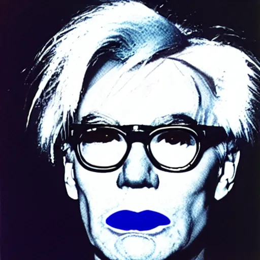 Prompt: colour portrait of absolutely angry andy warhol aged 40 looking sternly straight into the camera without designer sun glasses, in the style of andy warhol
