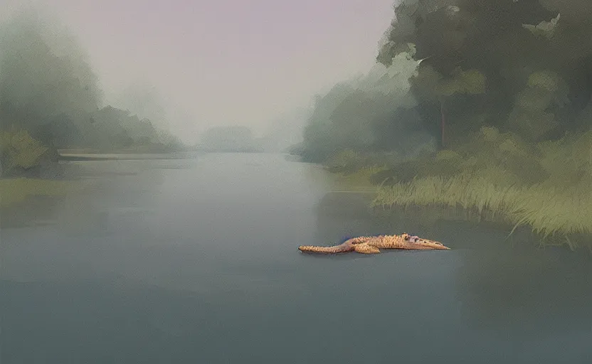 Prompt: a cute gator in a river by Atey Ghailan