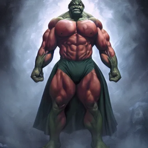 Image similar to characters portrait of Hulk mixed with Darkseid by ArtGerm and Tom Bagshaw, merged character, Full body shot, cinematic opening shot, 4k, highly detailed, cinematic lighting