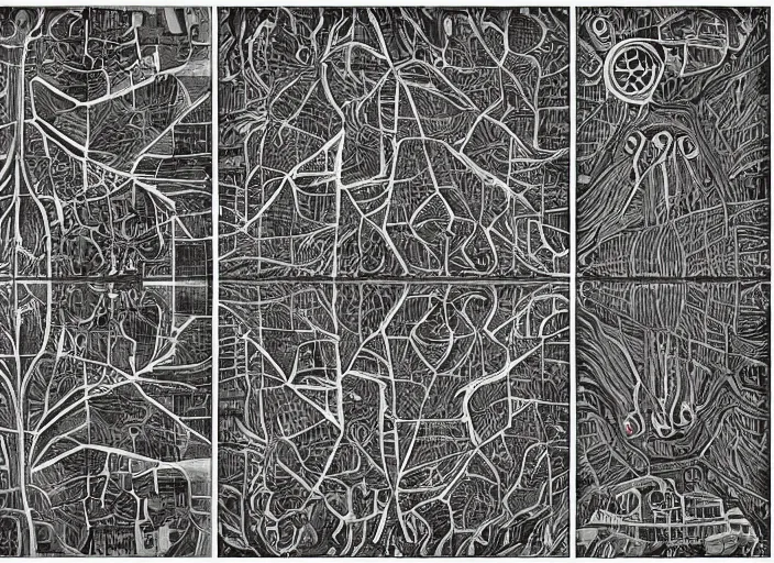 Prompt: symmetry! multiple keys and locks, trees and lakes, layer upon layer, intricate details, occlusion, depth, shades, big contrast, shadows