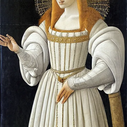 Image similar to portrait of a white with white fur as an italian queen, painting by botticelli, 1 4 8 0 s