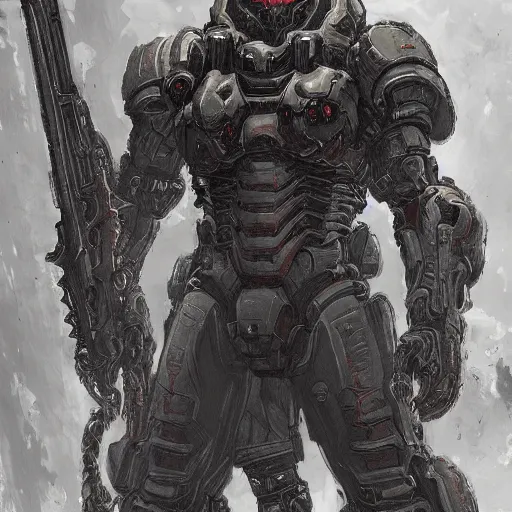 Image similar to doom slayer, pre renaissance art, tsutomu nihei art,