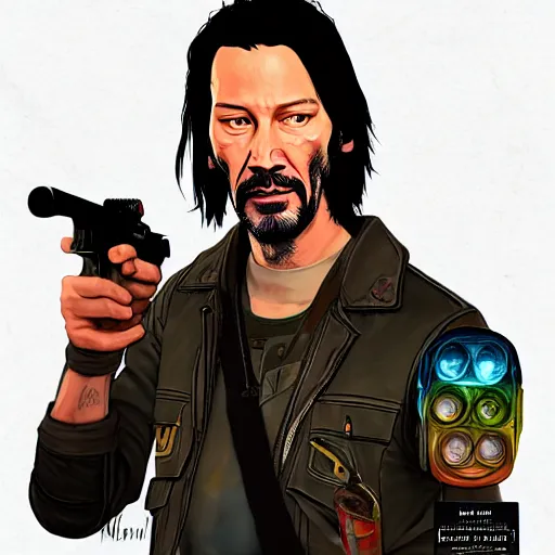 Image similar to keanu reevez in the art style of disco elysium