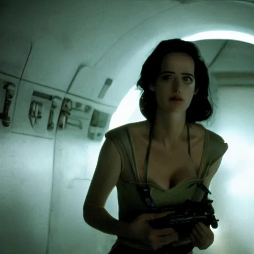 Prompt: film still of eva green in alien