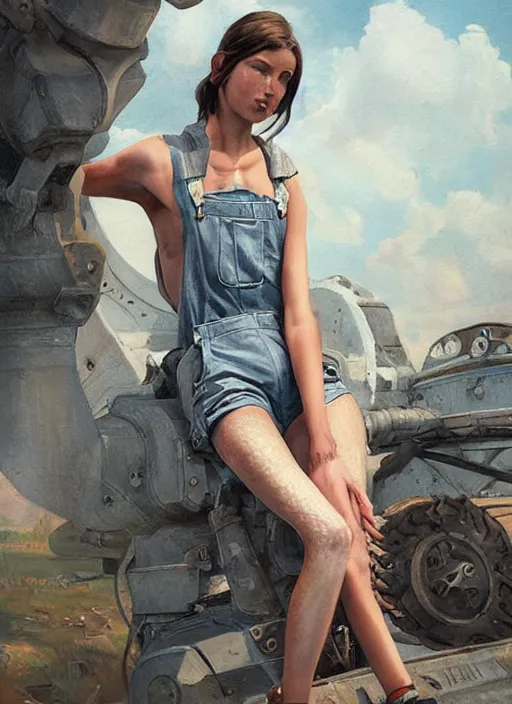 Prompt: digital _ painting _ of _ girl in tank top and overalls _ by _ filipe _ pagliuso _ and _ justin _ gerard _ symmetric _ fantasy _ highly _ detailed _ realistic _ intricate _ port