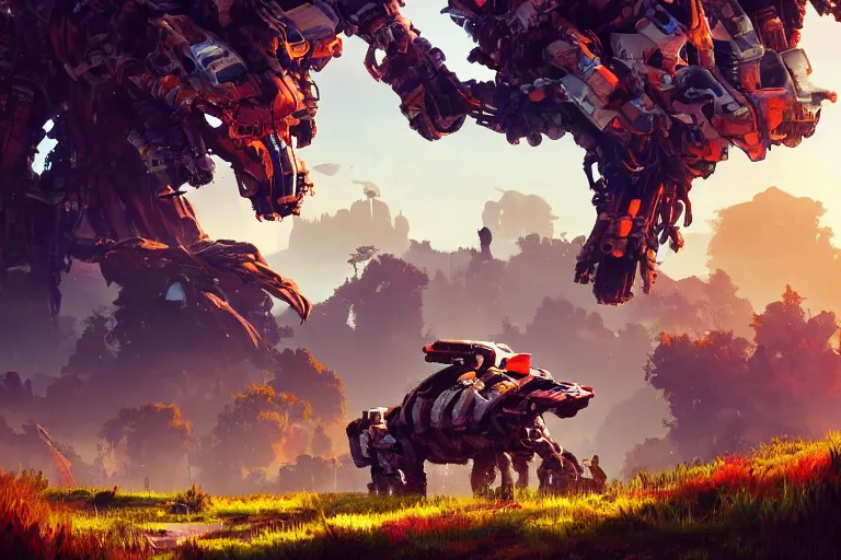 Image similar to grazer machine mecanical creature robot of horizon forbidden west horizon zero dawn bioluminiscence global illumination ray tracing hdr fanart arstation by ian pesty and alena aenami artworks in 4 k