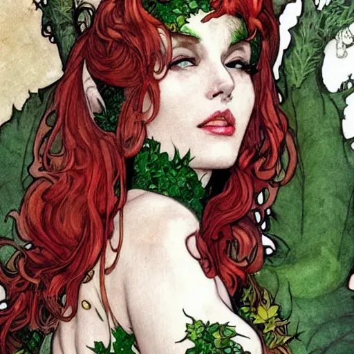 Prompt: a beautiful painting of poison ivy dressed as catwoman and catwoman dressed as poison ivy, intricate, elegant, highly detailed, digital painting, artstation, concept art, matte, sharp focus, illustration, art byby rebecca guay and by arthur rackham and by alphonse mucha and by john william waterhouse, comic book style!!!!!